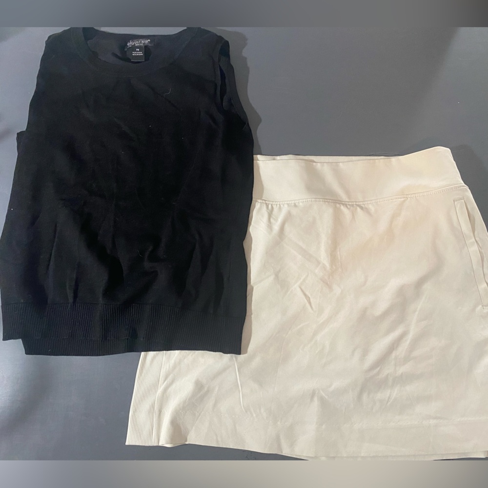 August Silk Black shirt andCream Mini Skirt